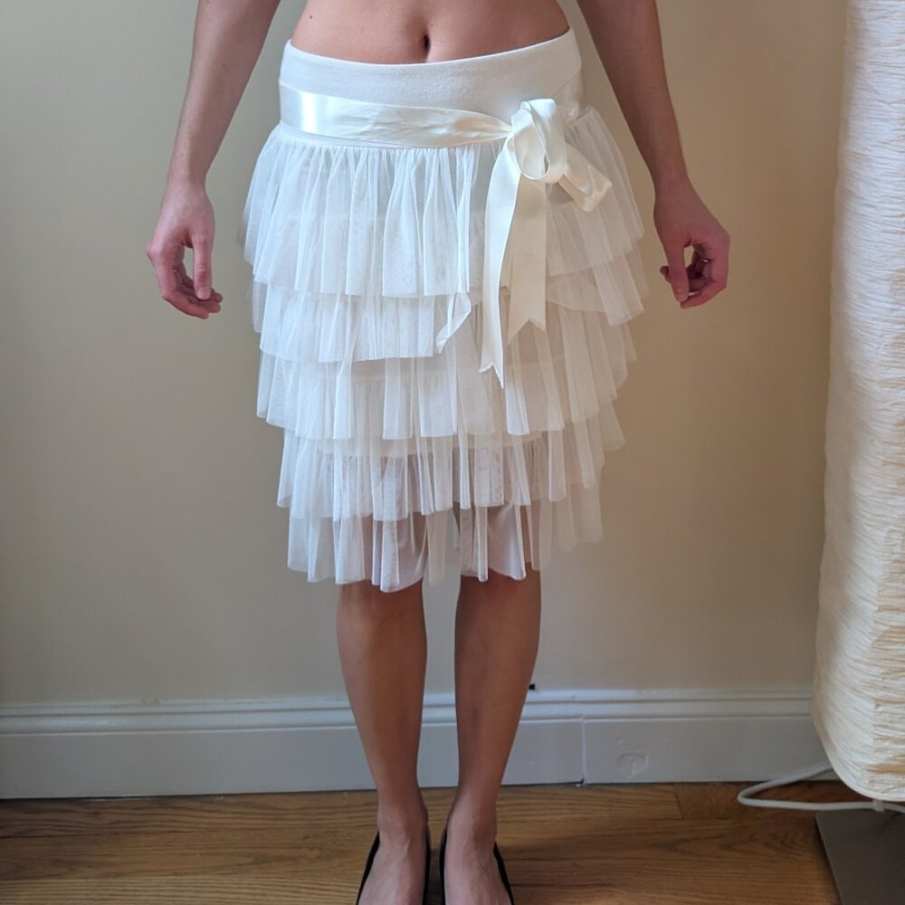 Rinascimento Ivory Layered Tulle Cocktail Skirt with Ribbon Bow Size M Italy - Picture 10 of 16